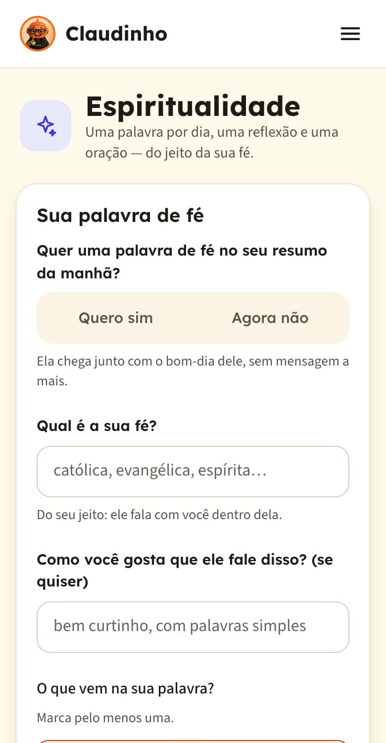 Tela Espiritualidade do painel